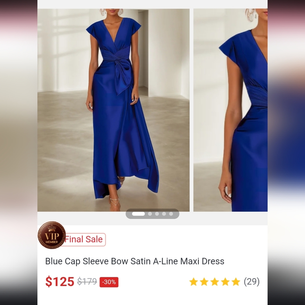 Fehaute Blue A-Line Maxi Dress with Cap Sleeves